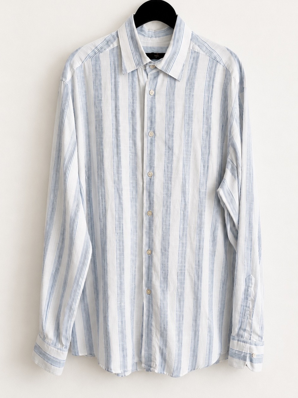 Zegna Men's Cotton Linen Dress Shirt in Light Blue Stripe